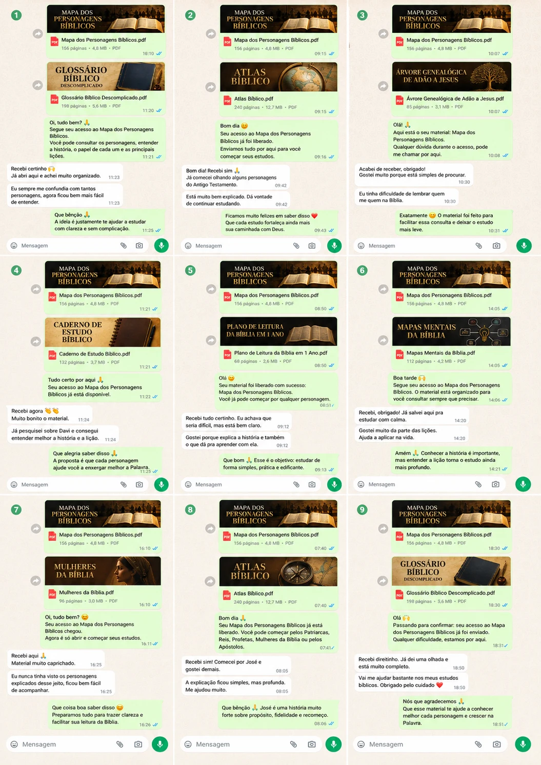 Mensagens de clientes sobre o Mapa dos Personagens Bíblicos